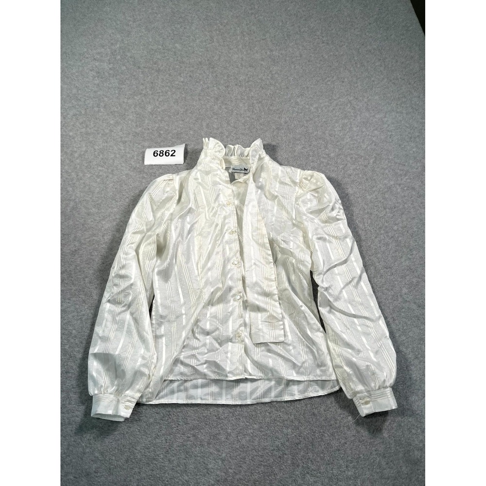 Hunters Glen Blouse Top Womens 34‎ White Arnel Triacetate Ruffle Neck Formal